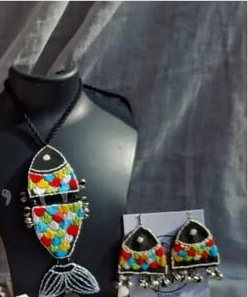 Roy's Machh fish jhumkas with rainbow embroidered scales